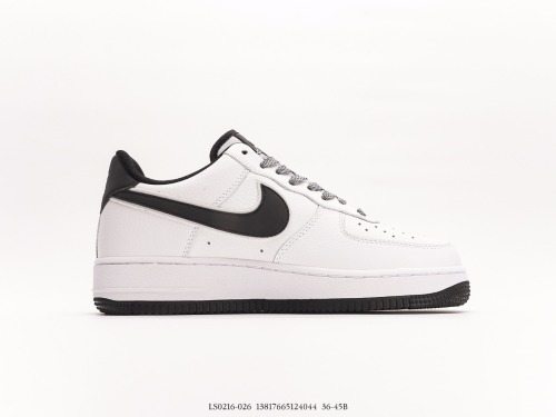 Nike Air Force 1 '07 Low QSWHITEBLACK Reflectiv Swoosh classic Low -end leisure sneakers  leather white black angel reflecting hook  Style:LS0216-026