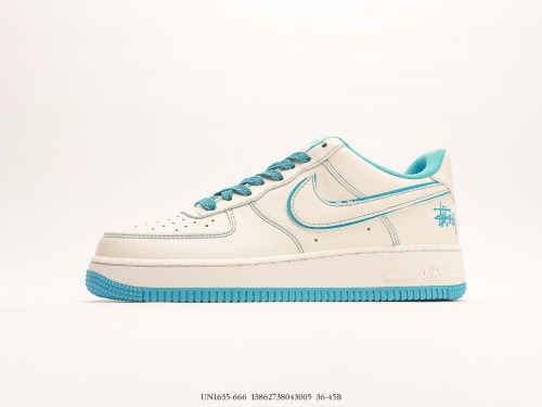 Stussy X Nike Air Force 1 '07 Low Stucy Light Blue reflective Low -top casual board shoes Style:UN1635-666