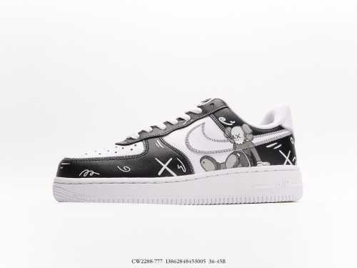 KAWS X Nike Air Force 1 07 Lowkaws Low Classic wild casual sneakers  leather black, cold cold gray blue cover doll  Style:CW2288-777