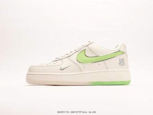UNDEFEATED X Nike Air Force 1′07 LowbeigeApple Green Classic Low Low -Bannia Sneaker  Leather Rice White Apple Green and Silver Five Bar  Style:BS9055-731