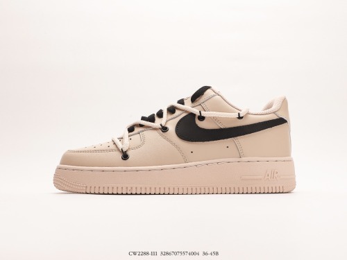Nike by you Air FORce 1 '07 Low Retro SP Low -top classic versatile sports sneakers  milk coffee yelLow black tie  Style:CW2288-111