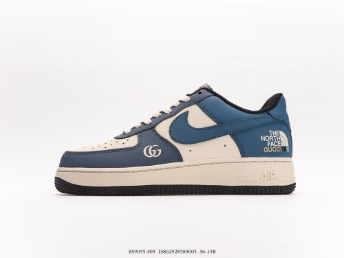 The North Face X Gucci X Nike Air Force 1’07 Lowbluebeige classic Low -top casual sports sneakers  leather denim blue rice white hook  Style:BS9055-305