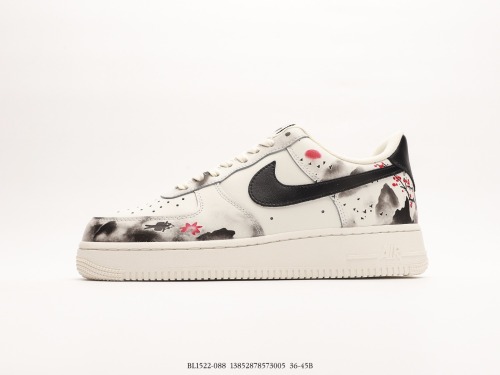 Nike Air Force 1’07 LowlandScape Painting Classic Low Gangs Leisure Sneakers  Leather White Gray Black and Black Landscape Painting  Style:BL1522-088