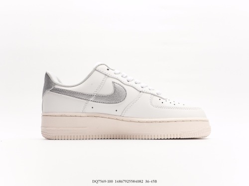 Nike Air Force 1’07 Lowwhitesilver Swoosh classic Low -end leisure sneakers  leather silver hook  Style:DQ7569-100