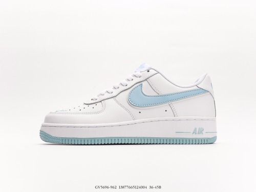 Nike Air Force 1 '07 Low QSWHITEICEICE BLUE MINI SWOOSH Classic Low Gang Low -Banner Sneaker  Leather White Ice Blue Embroidered Hook  Style:CV5696-962