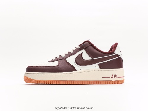 Nike Air Force 1’07 Low LXRED WINEWHITEGUM Classic Low Gangs Leisure Sneakers  Leather wine red and white raw glue bottom  Style:DQ7659-102