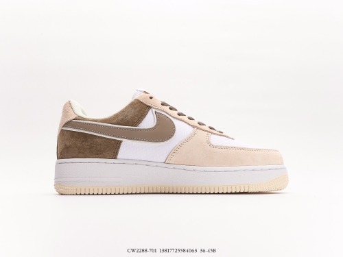 Nike Air Force 1′07 LowBROWNWHITE classic Low -end leisure sneakers  stitching light brown dark brown white  Style:CW2288-701