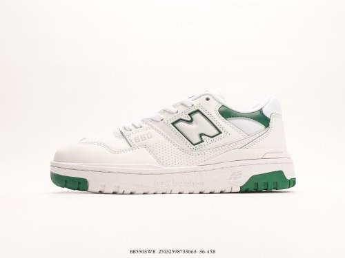 New Balance BB550 series classic retro low -top casual sports basketball sneakers  leather white dark green  Style:BB550SWB