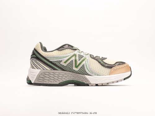 Aldaimé Leon Dore x New Balance 860V2 series low -gang classic retro daddy leisure sports jogging shoes  dark green gold and silver rice yellow  Style:ML860AL2