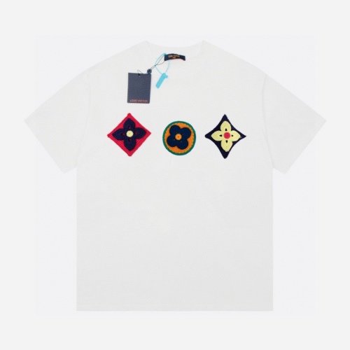 Louis vuitton llouis vuitton 23S limited show three flower stickers cloth embroidered short -sleeved T -shirt