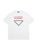 Prada 2023 Prada dotted line inverted triangle embroidered round contestants casual short -sleeved T -shirt