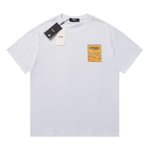 Fendi 2023 Summer Co -branded Happy Tea Limited Series Customized Digital Jet Printing Co -branded LOGO Couples short -sleeved T -shirt