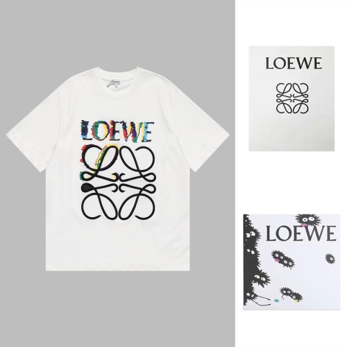 Loewe 23FW letter graffiti Crayon embroidery short -sleeved couple model