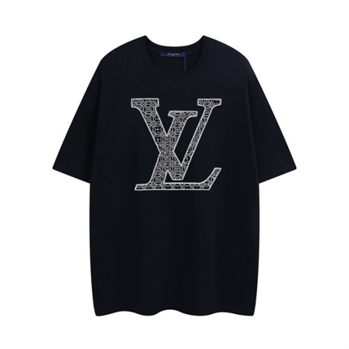 Louis vuitton 2023 autumn and winter custom 260g double yarn pure cotton imported machine high -density tetraona waist fruit flower logo couple short -sleeved T -shirt