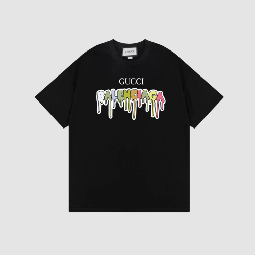 Gucci X Balenciaga 2023 Summer United Name Alphabet LOGO Print T -shirt couple