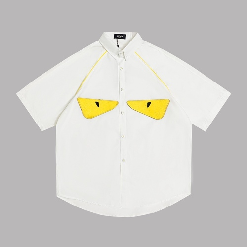 FENDI chest sticker tearing short -sleeved shirt white