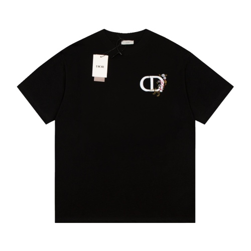 Dior letter embroidered short -sleeved combed cotton print depicts the loose and leisure couple model of craftsmanship