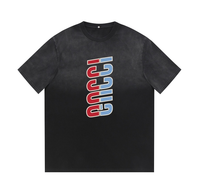 GUCCI Gradient Wash Retro Make Old Printing Short -sleeved T -shirt