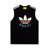 Gucci Adi Union's Sleeveless LOGO printing round neck loose OS short -sleeved T -shirt shoulder position Classic three -pointed belt couples