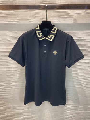 Versace pure cotton -collaring flower crafts on the chest embroidered Mustsdustus avatar lapel POLO shirt