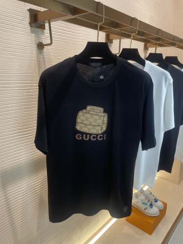 GUCCI 2023 Customized Top -level Boom -cotton letter LOGO Press Press Double G flower heavy craftsmanship round neck short -sleeved T -shirt