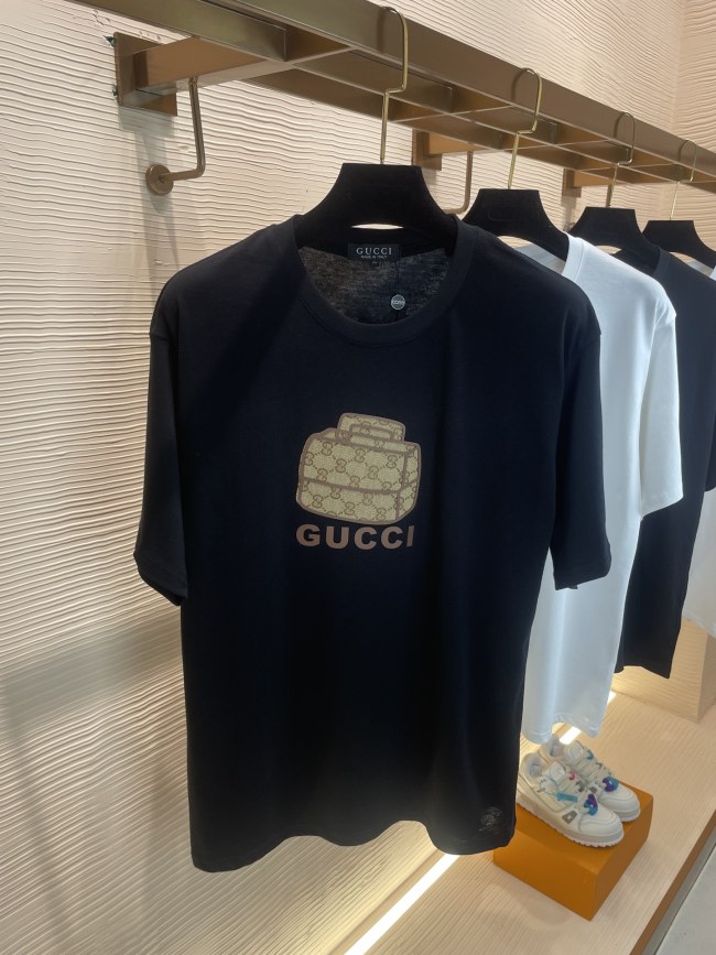 GUCCI 2023 Customized Top -level Boom -cotton letter LOGO Press Press Double G flower heavy craftsmanship round neck short -sleeved T -shirt