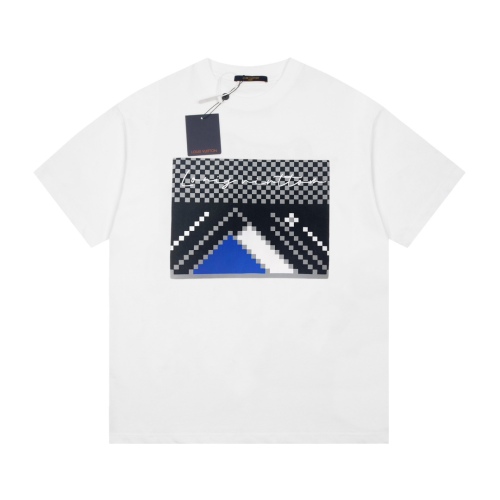 Louis Vuitton mosaic photo velvet foam printed casual short -sleeved T -shirt