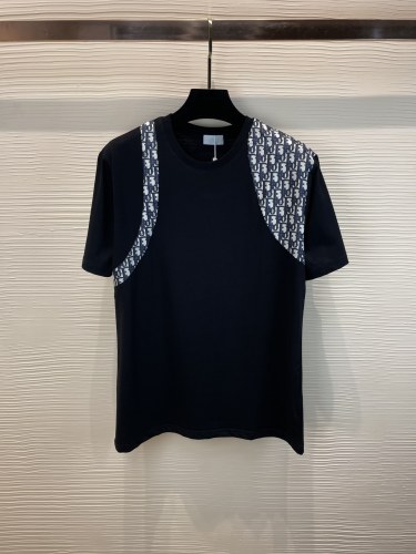 Dior 2023 Summer Laohua LOGO Stitching Cotton Cotton Round Neck Short -sleeved T -shirt