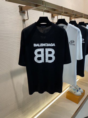 Balenciaga 2023 Summer Previous Double B Plant Crash Printing Pixel Pure Cotton Round Neck Short -sleeved T -shirt