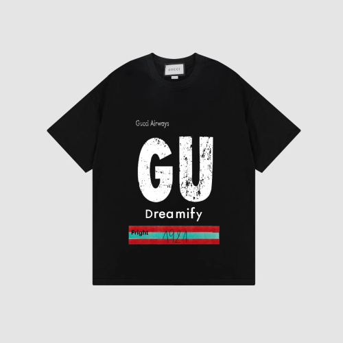 Gucci traffic bars big letters pattern couple printed T -shirt