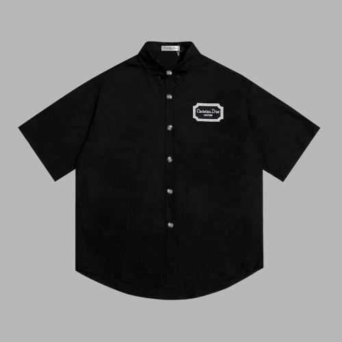 Dior embroidered short -sleeved shirt black