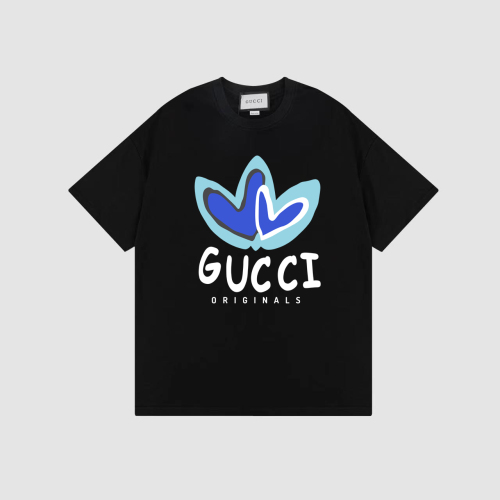 GUCCI co -branded three -leaf chest printed logo couple T -shirt