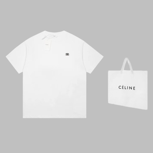 Celine classic logo embroidery short -sleeved T -shirt loose casual couple model