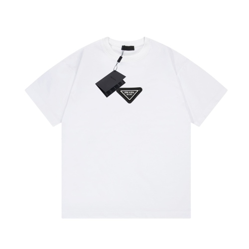 Prada classic large triangle standard silicone letter logo round neck short sleeves