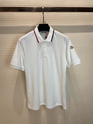 Moncler 2023 Jiehua neckline cuffs Exquisite logo letters embroidered beaded cotton POLO shirt