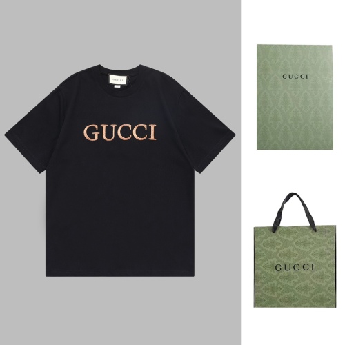 Gucci rose gold logo embroidered line couple short T