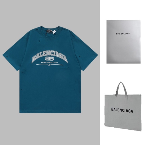 Balenciaga BB Scissors Logo Printing Market Wash Make Old Short -sleeved T -shirt Couple
