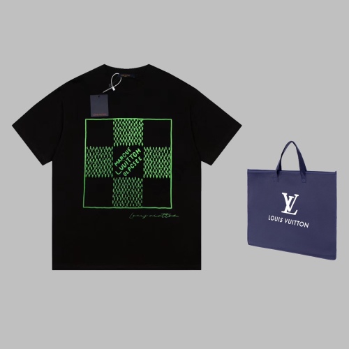 Louis vuitton green checkerboard grid foam foam printed casual short -sleeved T -shirt