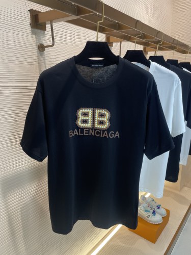 Balenciaga 2023 Customized top -grade long velvet cotton letter logo dual -gel heavy craft round neck short -sleeved T -shirt