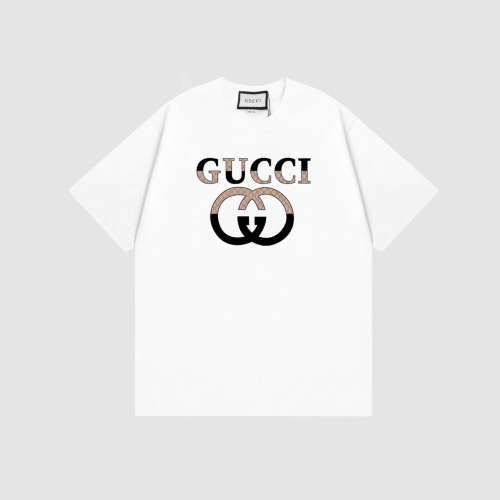 Gucci 2023 Summer retro dual -buckle letter logo printing T -shirt couple model