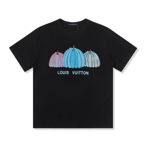 Louis vuitton 2023 Summer pumpkin element logo back customized leather label couple short -sleeved T -shirt