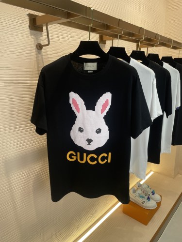 GUCCI 2023 Rabbit head logo letter cotton short -sleeved T -shirt