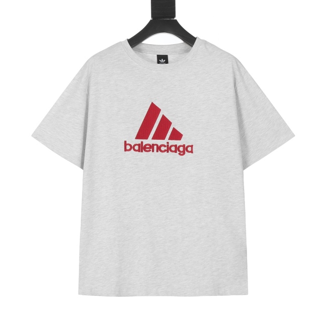 Balenciaga X adidas 23 Summer King Fried Famous Limited Print Embroidery Oat Gray Cotton Short Sleeve T -Couples