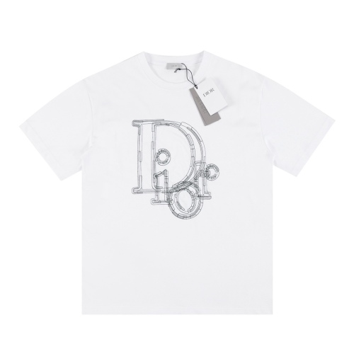 Dior big letter embroidery short -sleeved T -shirt couple model