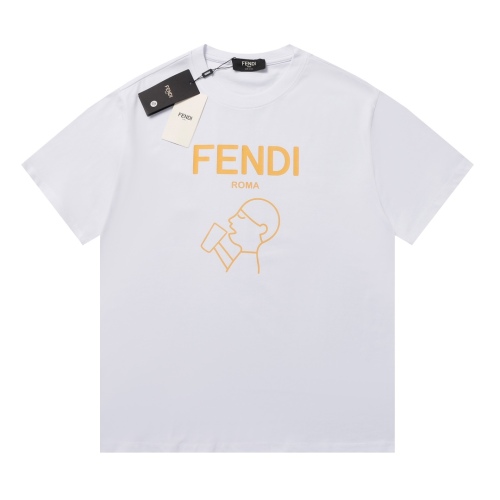 Fendi 2023 Summer Co -branded Happy Tea Limited Series Customized Digital Jet Printing Co -branded LOGO Couples short -sleeved T -shirt