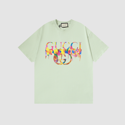 GUCCI 2023 Summer Rainbow color matching double groove printing T -shirt couple model