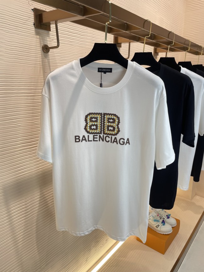 Balenciaga 2023 Customized top -grade long velvet cotton letter logo dual -gel heavy craft round neck short -sleeved T -shirt