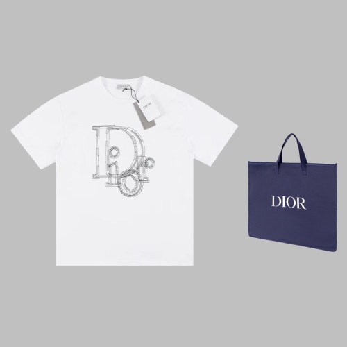 Dior big letter embroidery short -sleeved T -shirt couple model