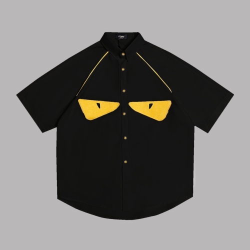 FENDI chest texture map tears short -sleeved shirt black