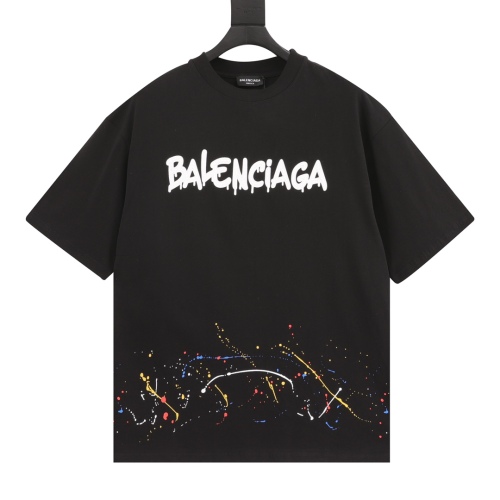 Balenciaga splash ink graffiti letters round neck short sleeves